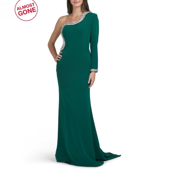 TERANI COUTURE Hunter Long Sleeve Shaped Beaded Gown - Picture 1 of 2